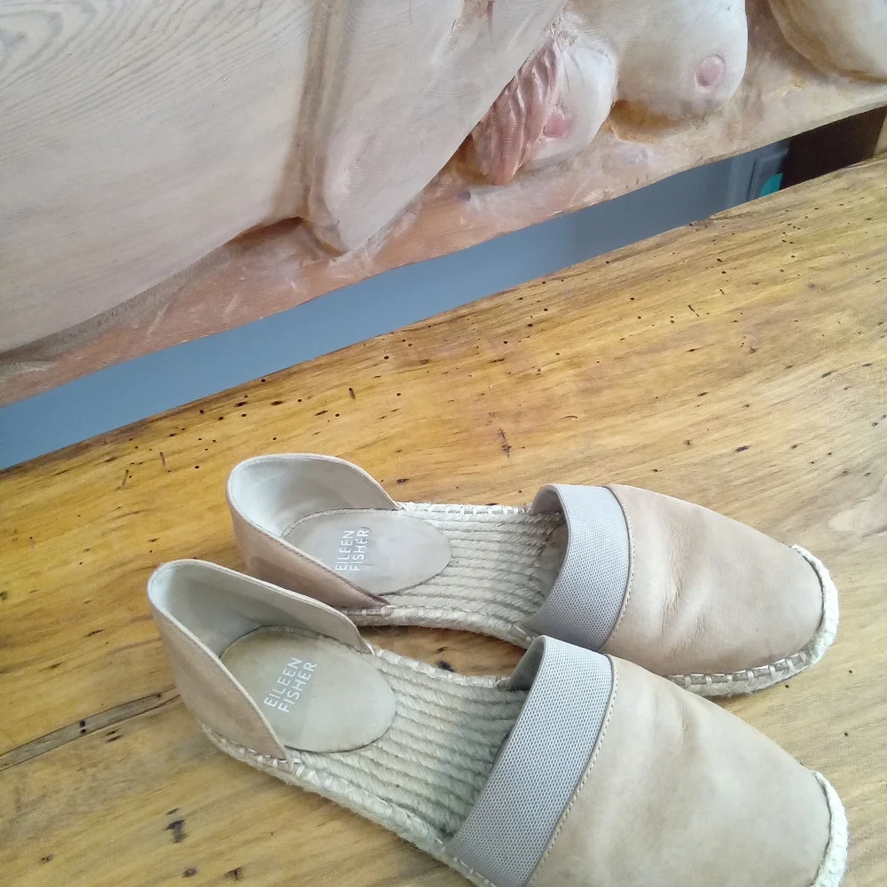 Eileen Fisher Lady Tumbled Tan Nubuck Espadrille Shoes Size 7